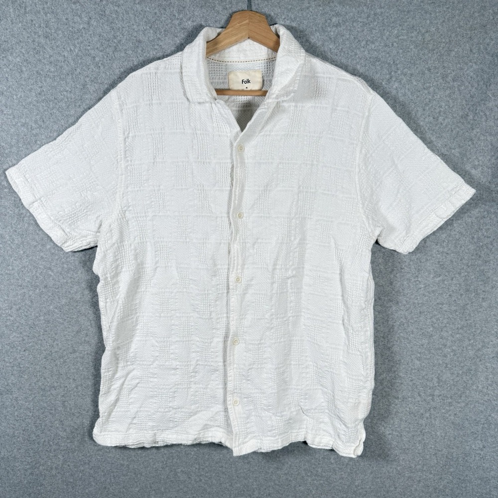Folk Clothing Company Shirt Mens Medium Cotton Knit Button Up Camp Vacation